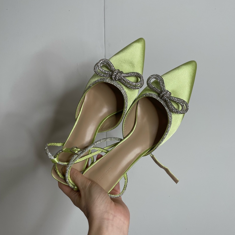 Like Green Crystal Bow Designer Doupe Heels